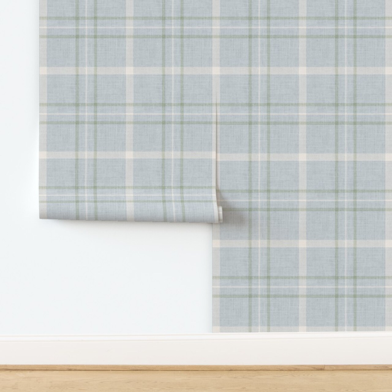 Traditional Heritage Revival Blue Green Cottagecore Rustic Modern Farmhouse English Cottage French Country Style Plaid Classic Scandi Japandi Custom Pre-pasted Wallpaper by Spoonflower Pre-Pasted Wallpaper 2FT Wide